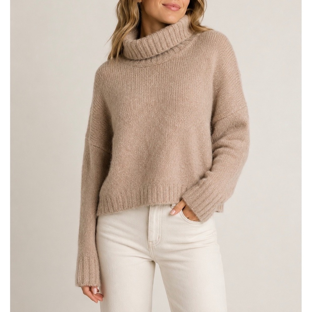 Pilcro‎ Anthropologie Sweater Wool Blend Cowl Neck Taupe Tan Large